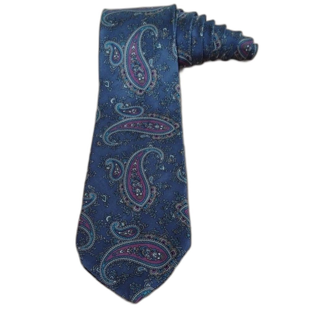 Vintage Rooster 100% Silk 4" Blue and Magenta Paisley Tie